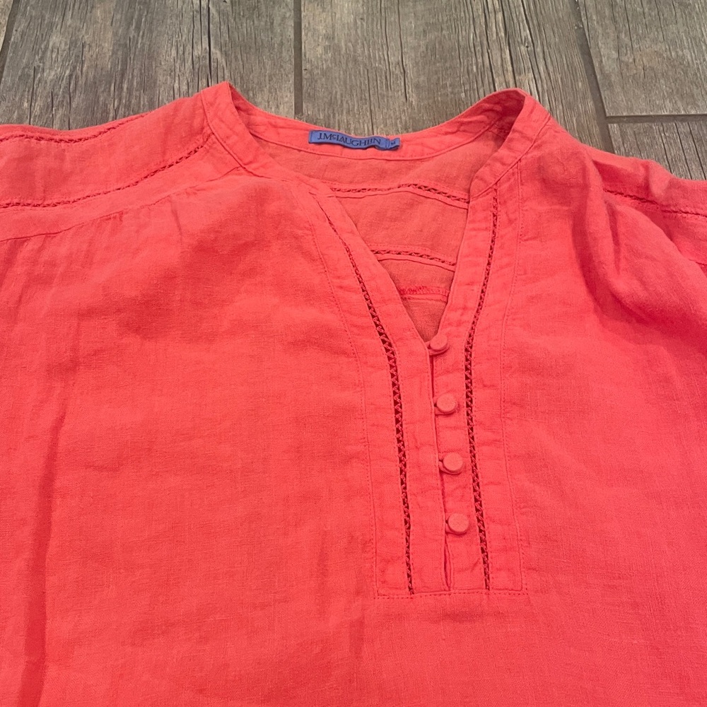 J. Mclaughlin Nylee Linen Mini Dress 3/4 sleeve Pockets Coral dress - Picture 4 of 7